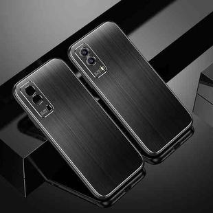 For vivo Y53s Cool Sharp Series Aluminum Plate Brushed Lens All-inclusive Protective Case(Jazz Black)