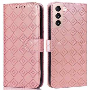 For Samsung Galaxy S21 5G Embossed Big Small Concentric Squares Pattern Horizontal Flip Leather Case with Card Slot & Holder & Wallet(Pink)