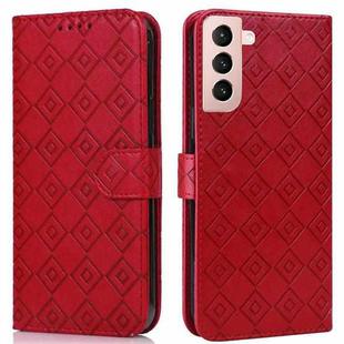 For Samsung Galaxy S21 5G Embossed Big Small Concentric Squares Pattern Horizontal Flip Leather Case with Card Slot & Holder & Wallet(Red)