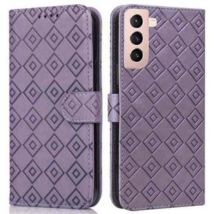 For Samsung Galaxy S21+ 5G Embossed Big Small Concentric Squares Pattern Horizontal Flip Leather Case with Card Slot & Holder & Wallet(Purple)