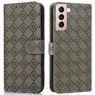 For Samsung Galaxy S21+ 5G Embossed Big Small Concentric Squares Pattern Horizontal Flip Leather Case with Card Slot & Holder & Wallet(Grey)