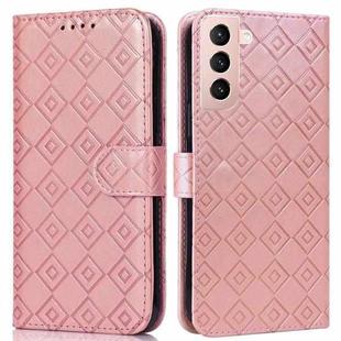 For Samsung Galaxy S21+ 5G Embossed Big Small Concentric Squares Pattern Horizontal Flip Leather Case with Card Slot & Holder & Wallet(Pink)