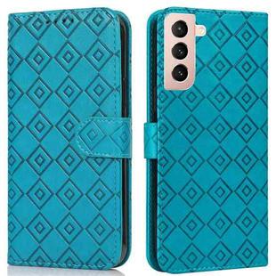 For Samsung Galaxy S21+ 5G Embossed Big Small Concentric Squares Pattern Horizontal Flip Leather Case with Card Slot & Holder & Wallet(Blue)