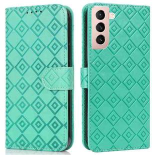 For Samsung Galaxy S21+ 5G Embossed Big Small Concentric Squares Pattern Horizontal Flip Leather Case with Card Slot & Holder & Wallet(Green)