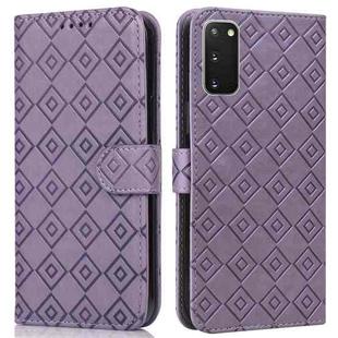 For Samsung Galaxy S20 Embossed Big Small Concentric Squares Pattern Horizontal Flip Leather Case with Card Slot & Holder & Wallet(Purple)