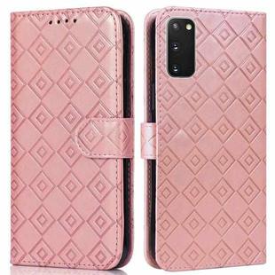 For Samsung Galaxy S20 Embossed Big Small Concentric Squares Pattern Horizontal Flip Leather Case with Card Slot & Holder & Wallet(Pink)