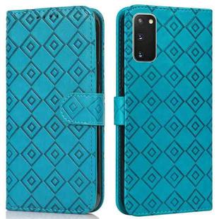For Samsung Galaxy S20 Embossed Big Small Concentric Squares Pattern Horizontal Flip Leather Case with Card Slot & Holder & Wallet(Blue)