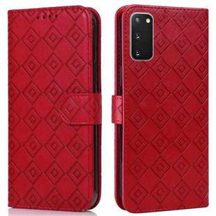 For Samsung Galaxy S20 Embossed Big Small Concentric Squares Pattern Horizontal Flip Leather Case with Card Slot & Holder & Wallet(Red)