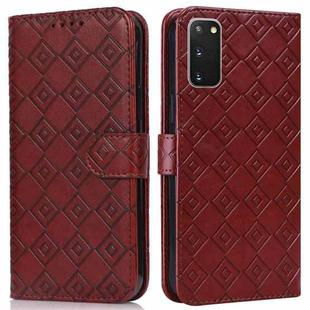 For Samsung Galaxy S20 Embossed Big Small Concentric Squares Pattern Horizontal Flip Leather Case with Card Slot & Holder & Wallet(Brown)