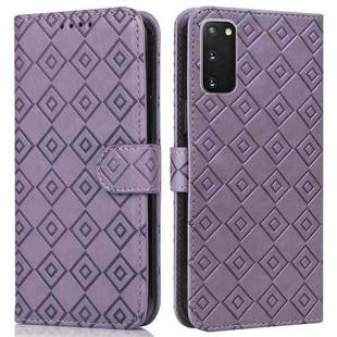 For Samsung Galaxy S20+ Embossed Big Small Concentric Squares Pattern Horizontal Flip Leather Case with Card Slot & Holder & Wallet(Purple)