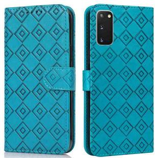 For Samsung Galaxy S20+ Embossed Big Small Concentric Squares Pattern Horizontal Flip Leather Case with Card Slot & Holder & Wallet(Blue)