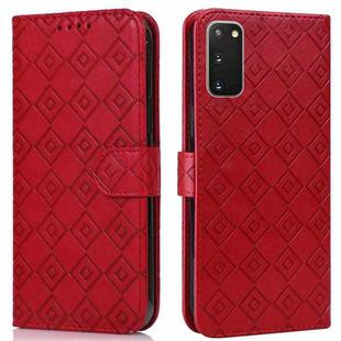 For Samsung Galaxy S20+ Embossed Big Small Concentric Squares Pattern Horizontal Flip Leather Case with Card Slot & Holder & Wallet(Red)