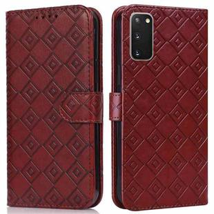 For Samsung Galaxy S20+ Embossed Big Small Concentric Squares Pattern Horizontal Flip Leather Case with Card Slot & Holder & Wallet(Brown)