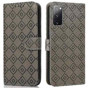 For Samsung Galaxy S20 FE Embossed Big Small Concentric Squares Pattern Horizontal Flip Leather Case with Card Slot & Holder & Wallet(Grey)