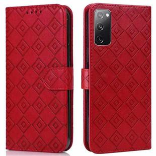 For Samsung Galaxy S20 FE Embossed Big Small Concentric Squares Pattern Horizontal Flip Leather Case with Card Slot & Holder & Wallet(Red)