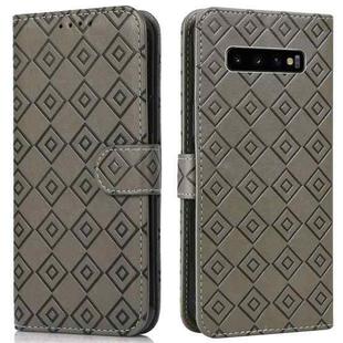 For Samsung Galaxy S10+ Embossed Big Small Concentric Squares Pattern Horizontal Flip Leather Case with Card Slot & Holder & Wallet(Grey)