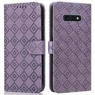 For Samsung Galaxy S10e Embossed Big Small Concentric Squares Pattern Horizontal Flip Leather Case with Card Slot & Holder & Wallet(Purple)