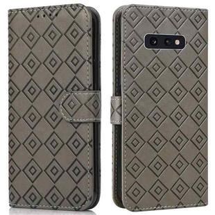 For Samsung Galaxy S10e Embossed Big Small Concentric Squares Pattern Horizontal Flip Leather Case with Card Slot & Holder & Wallet(Grey)