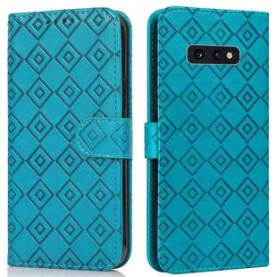For Samsung Galaxy S10e Embossed Big Small Concentric Squares Pattern Horizontal Flip Leather Case with Card Slot & Holder & Wallet(Blue)