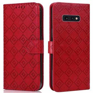 For Samsung Galaxy S10e Embossed Big Small Concentric Squares Pattern Horizontal Flip Leather Case with Card Slot & Holder & Wallet(Red)