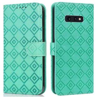 For Samsung Galaxy S10e Embossed Big Small Concentric Squares Pattern Horizontal Flip Leather Case with Card Slot & Holder & Wallet(Green)