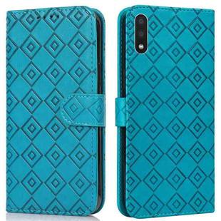 For Samsung Galaxy A01 Embossed Big Small Concentric Squares Pattern Horizontal Flip Leather Case with Card Slot & Holder & Wallet(Blue)