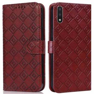 For Samsung Galaxy A01 Embossed Big Small Concentric Squares Pattern Horizontal Flip Leather Case with Card Slot & Holder & Wallet(Brown)