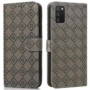 For Samsung Galaxy A02s / M02s Embossed Big Small Concentric Squares Pattern Horizontal Flip Leather Case with Card Slot & Holder & Wallet(Grey)