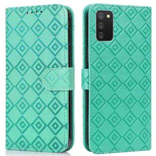 For Samsung Galaxy A02s / M02s Embossed Big Small Concentric Squares Pattern Horizontal Flip Leather Case with Card Slot & Holder & Wallet(Green)