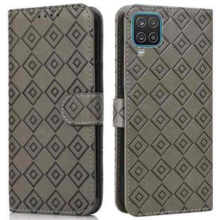 For Samsung Galaxy A12 5G Embossed Big Small Concentric Squares Pattern Horizontal Flip Leather Case with Card Slot & Holder & Wallet(Grey)