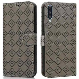 For Samsung Galaxy A30s / A50s / A50 Embossed Big Small Concentric Squares Pattern Horizontal Flip Leather Case with Card Slot & Holder & Wallet(Grey)