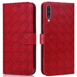 For Samsung Galaxy A30s / A50s / A50 Embossed Big Small Concentric Squares Pattern Horizontal Flip Leather Case with Card Slot & Holder & Wallet(Red)
