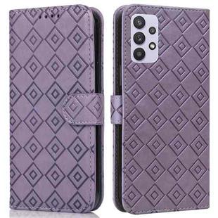 For Samsung Galaxy A32 5G Embossed Big Small Concentric Squares Pattern Horizontal Flip Leather Case with Card Slot & Holder & Wallet(Purple)