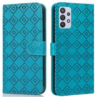 For Samsung Galaxy A32 5G Embossed Big Small Concentric Squares Pattern Horizontal Flip Leather Case with Card Slot & Holder & Wallet(Blue)