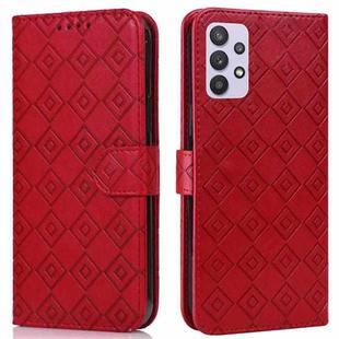 For Samsung Galaxy A32 5G Embossed Big Small Concentric Squares Pattern Horizontal Flip Leather Case with Card Slot & Holder & Wallet(Red)