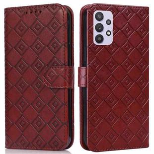 For Samsung Galaxy A32 5G Embossed Big Small Concentric Squares Pattern Horizontal Flip Leather Case with Card Slot & Holder & Wallet(Brown)
