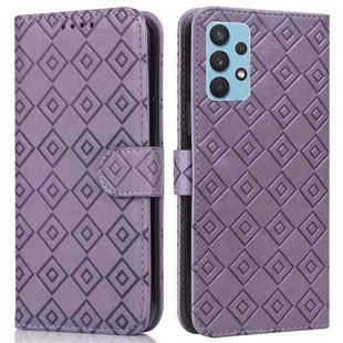 For Samsung Galaxy A32 4G Embossed Big Small Concentric Squares Pattern Horizontal Flip Leather Case with Card Slot & Holder & Wallet(Purple)