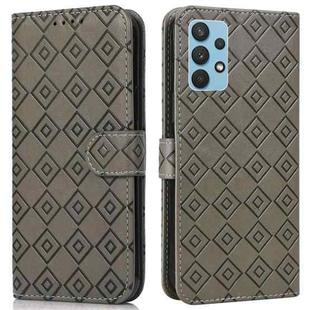 For Samsung Galaxy A32 4G Embossed Big Small Concentric Squares Pattern Horizontal Flip Leather Case with Card Slot & Holder & Wallet(Grey)