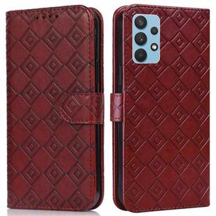 For Samsung Galaxy A32 4G Embossed Big Small Concentric Squares Pattern Horizontal Flip Leather Case with Card Slot & Holder & Wallet(Brown)