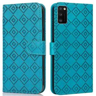 For Samsung Galaxy A41 Embossed Big Small Concentric Squares Pattern Horizontal Flip Leather Case with Card Slot & Holder & Wallet(Blue)