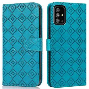 For Samsung Galaxy A51 4G Embossed Big Small Concentric Squares Pattern Horizontal Flip Leather Case with Card Slot & Holder & Wallet(Blue)