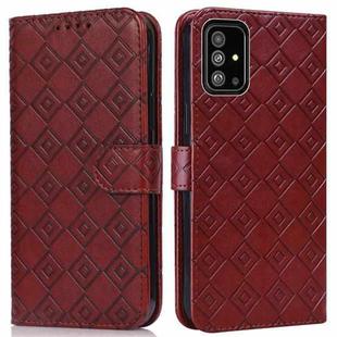 For Samsung Galaxy A71 4G Embossed Big Small Concentric Squares Pattern Horizontal Flip Leather Case with Card Slot & Holder & Wallet(Brown)