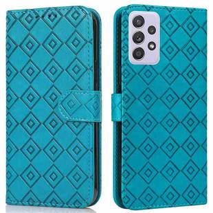 For Samsung Galaxy A72 5G Embossed Big Small Concentric Squares Pattern Horizontal Flip Leather Case with Card Slot & Holder & Wallet(Blue)