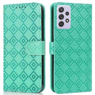 For Samsung Galaxy A72 5G Embossed Big Small Concentric Squares Pattern Horizontal Flip Leather Case with Card Slot & Holder & Wallet(Green)