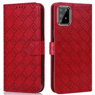 For Samsung Galaxy A91 / S10 Lite Embossed Big Small Concentric Squares Pattern Horizontal Flip Leather Case with Card Slot & Holder & Wallet(Red)