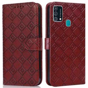 For Samsung Galaxy F41 / M31 Embossed Big Small Concentric Squares Pattern Horizontal Flip Leather Case with Card Slot & Holder & Wallet(Brown)