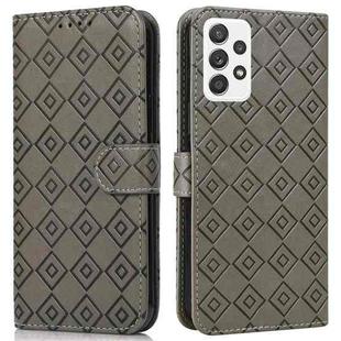 For Samsung Galaxy A52 5G Embossed Big Small Concentric Squares Pattern Horizontal Flip Leather Case with Card Slot & Holder & Wallet(Grey)