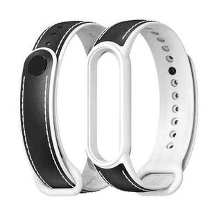 For Xiaomi Mi Band 5/6/7 MIJOBS TPU + Leather Watch Band(Black+White)