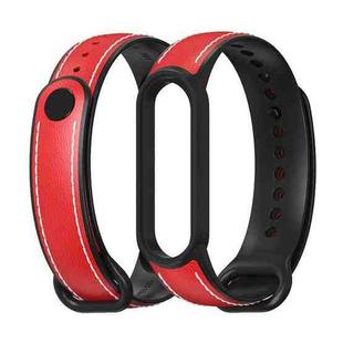 For Xiaomi Mi Band 5/6/7 MIJOBS TPU + Leather Watch Band(Red+Black)