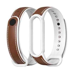 For Xiaomi Mi Band 5/6/7 MIJOBS TPU + Leather Watch Band(Brown+White)